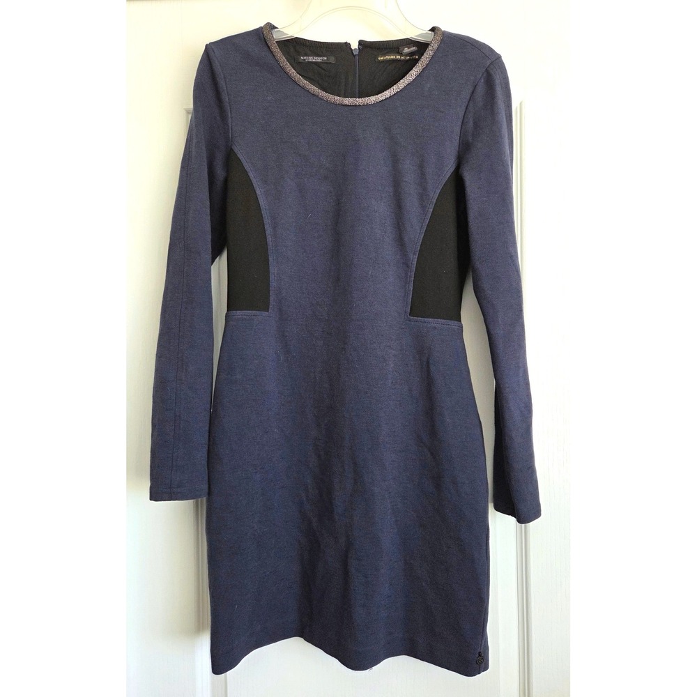 Maison Scotch & Soda Navy Blue Long Sleeve Sheath Dress Metallic Trim Size 2 - Picture 2 of 10